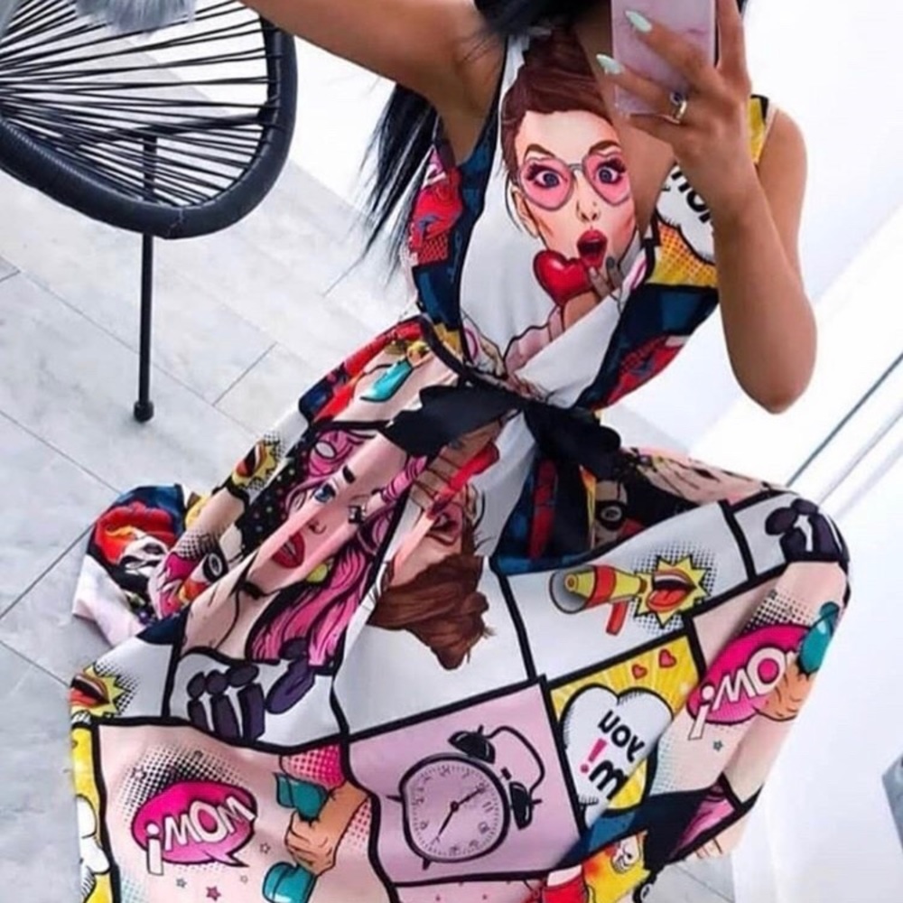 Sleeveless Print Expansion Women's Dress.